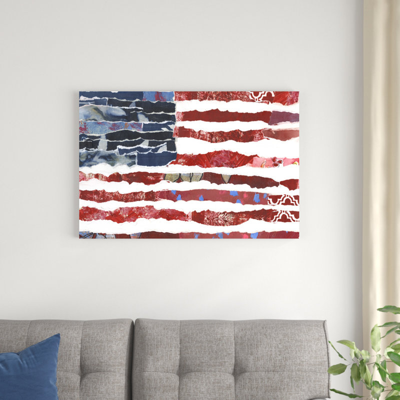 " Patriotic Collage Flag II " by Regina Moore Painting Print, 24" H x 36" W x 1.25" D