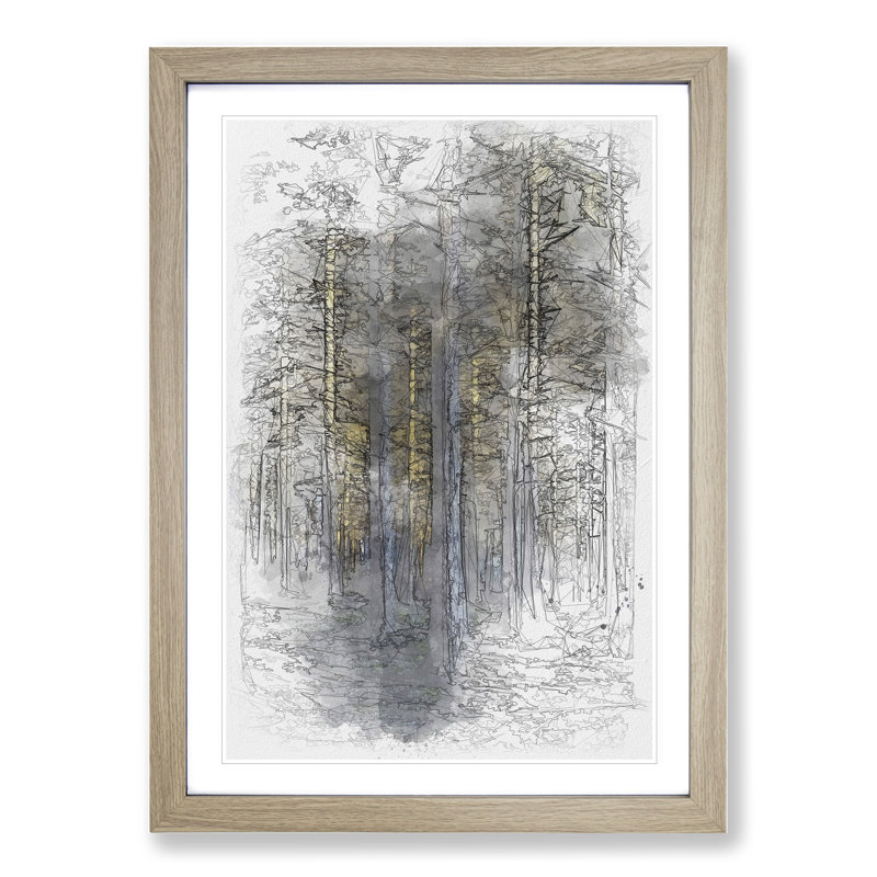 Sunlight Forest Vol.3 Sketch - Picture Frame Graphic Art, Oak, 48cm H x 36cm W x 2cm D