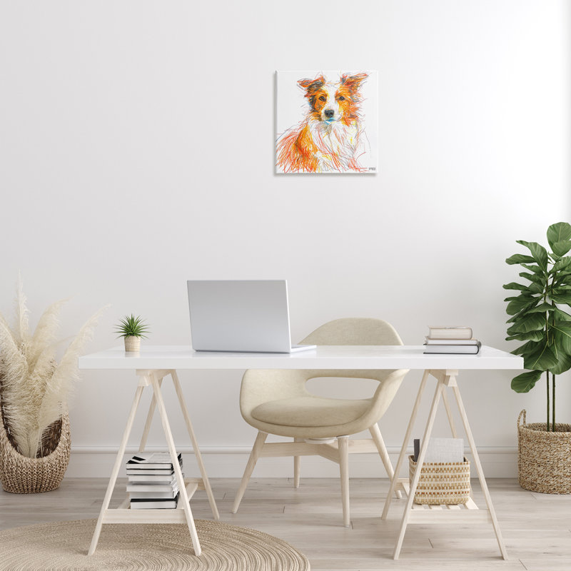 "Collie Dog", art mural sur toile par Roozbeh Bahramali, H 17 po x l 17 po
