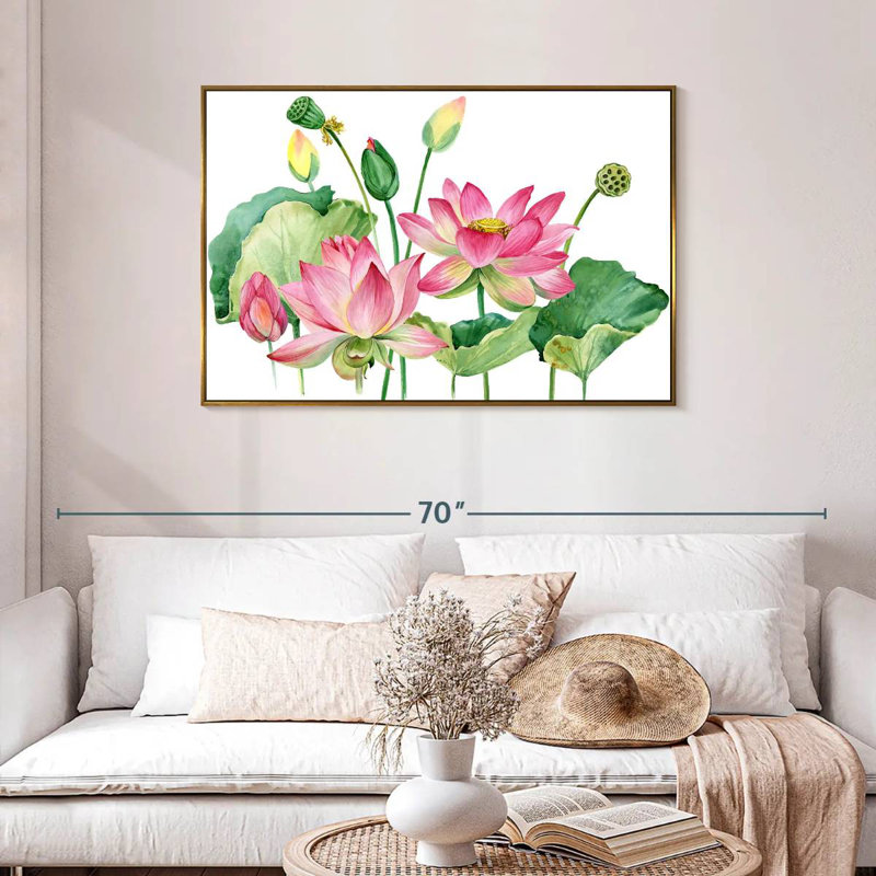 Grappe de lotus rose, Cadre flottant doré, 43 po x 29 po