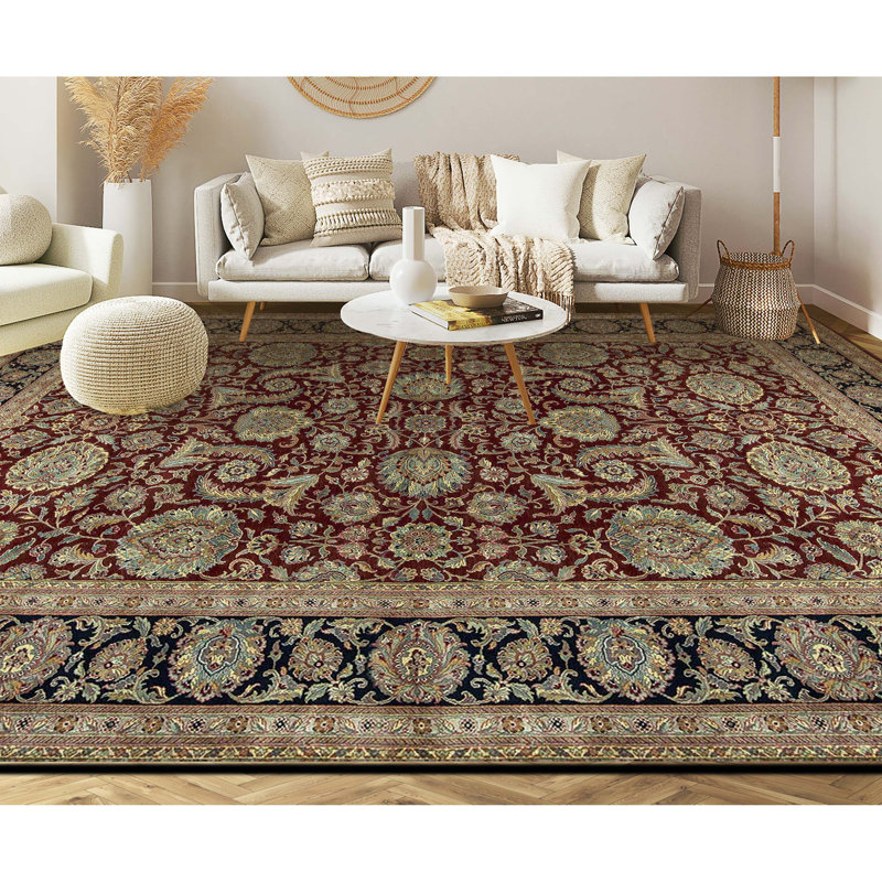 Tapis beige et rouge de haute qualité noué à la main Trinity