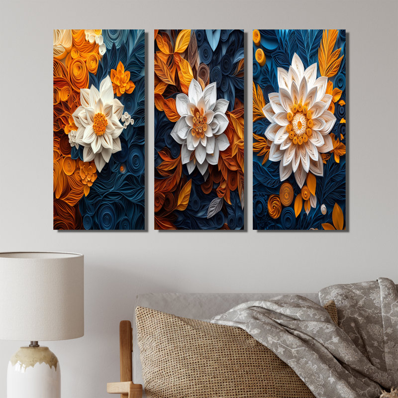Floral Botanical Whirlwind I - Botanicals, impressions sur toile, collection de 3 panneaux, Toile tendue, H 28 po x l 36 po