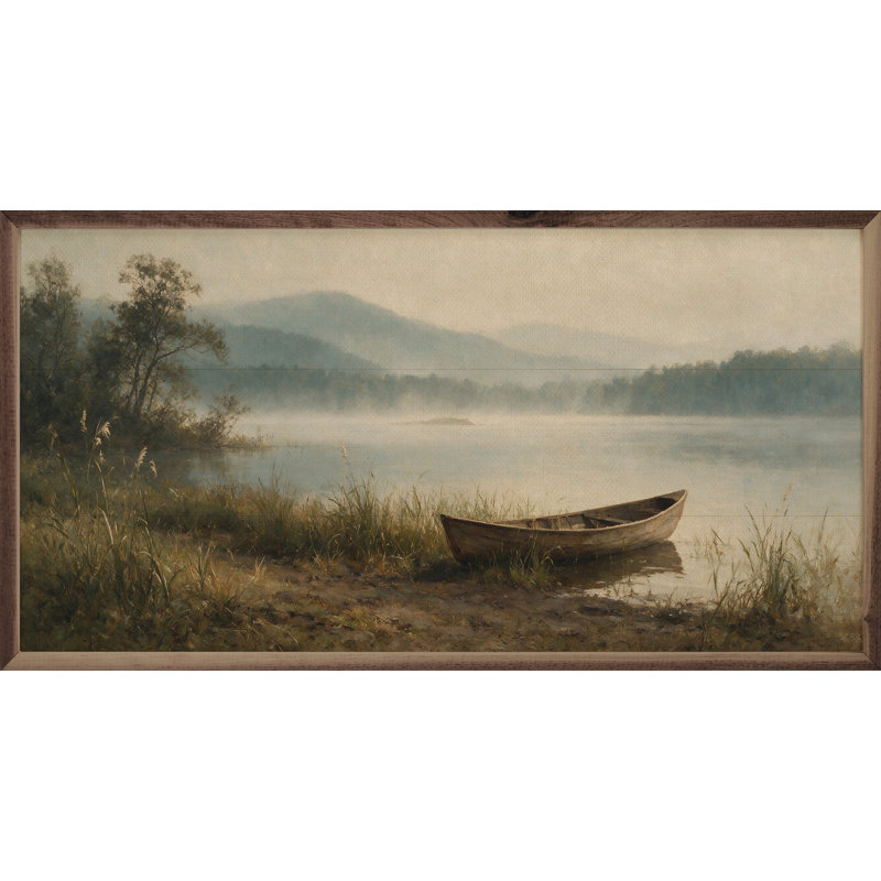 Canoë vintage le long du rivage du lac, 40x20