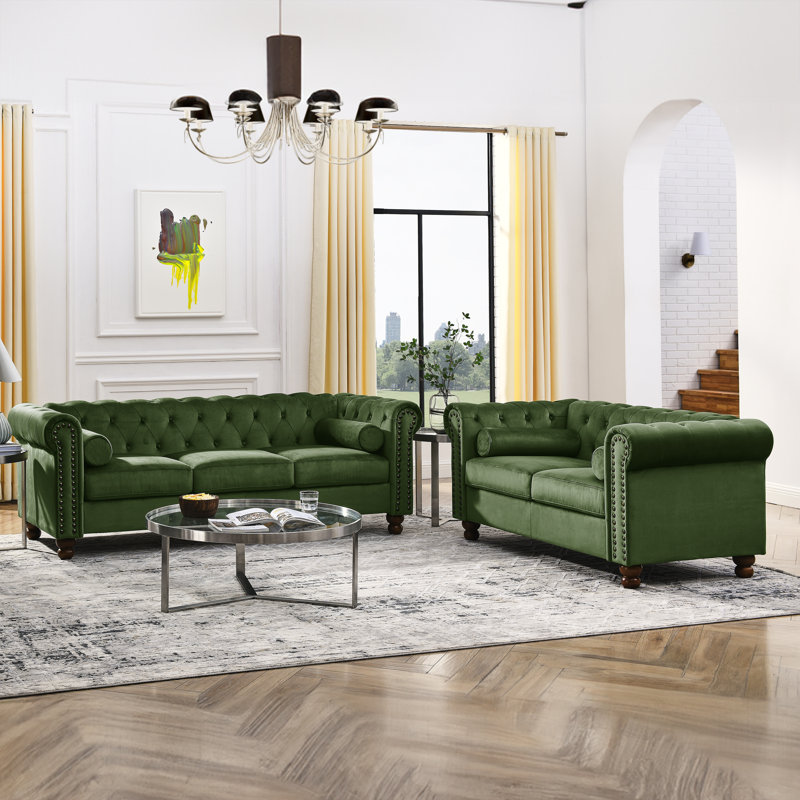 Jumal 80'' Velvet Sofa, Green, 30" H x 80" W x 28" D