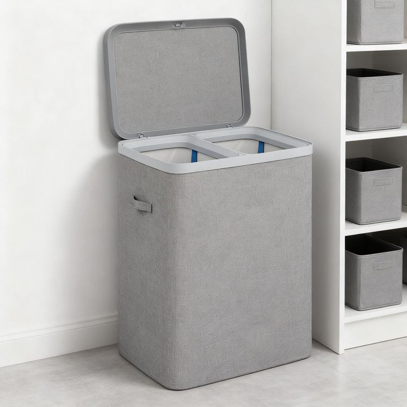Large 100L Laundry Hamper With Lid, Foldable Dual Compartment Laundry Basket For Light & Dark Clothes, Removable Bags, Space-Saving Design, Tool-Free Setup