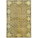 Green Hand-Knotted Wool Scrolled Leaf Border Geometric Modern Contemporary Carpet Rug