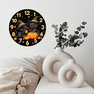 Halloween Cats Clock Pumpkins