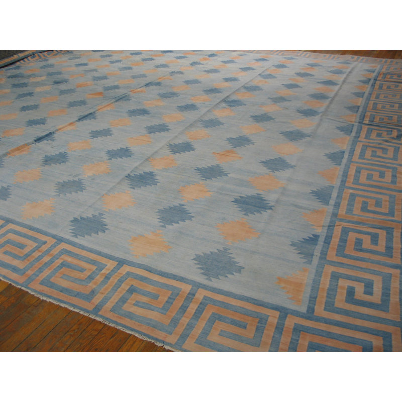Tapis géométrique en coton tissé à plat de grande taille Mid-Century