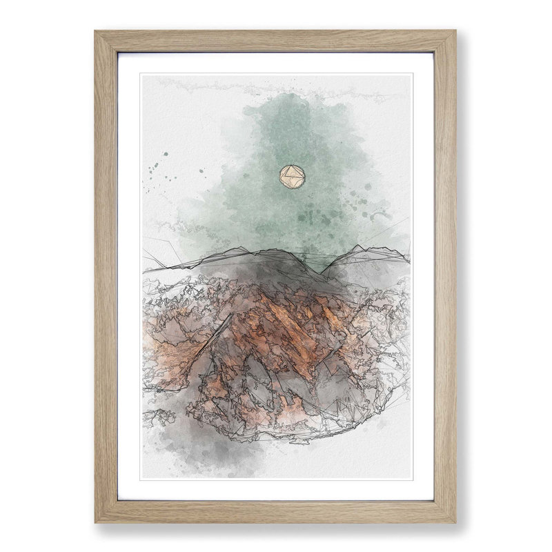 Moon over the Mountains in Italy in Abstract - Picture Frame Graphic Art Print, 48cm H x 36cm W x 2cm D, Oak Framed