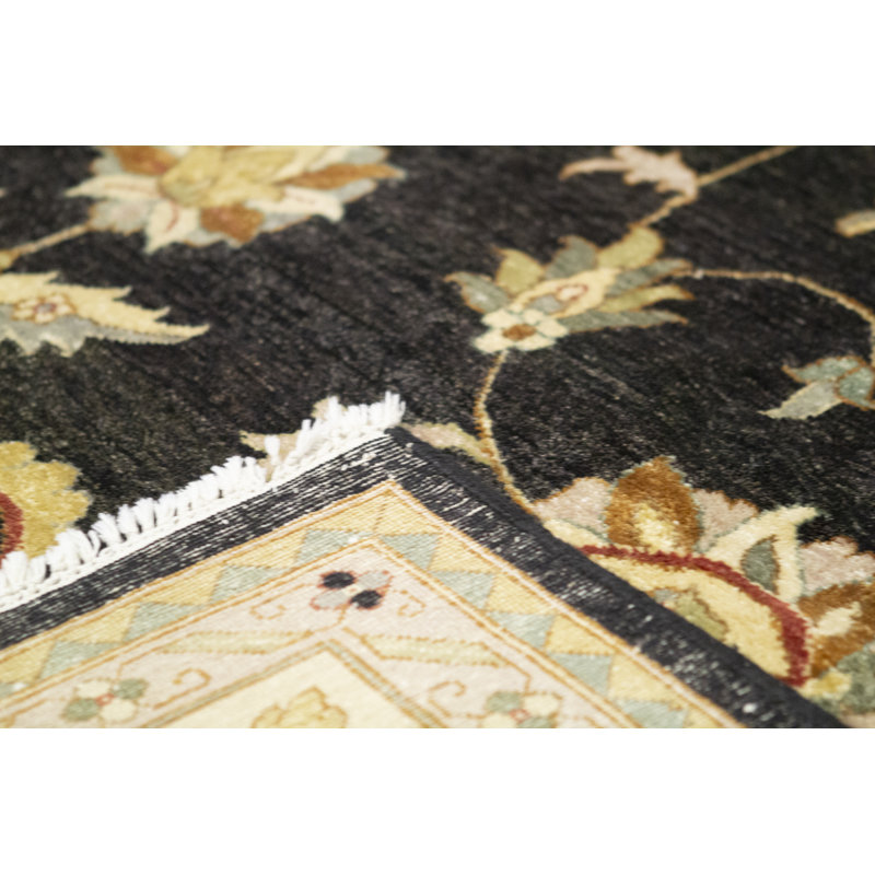 Hand-Knotted High-Quality Black and Cream Area Rug