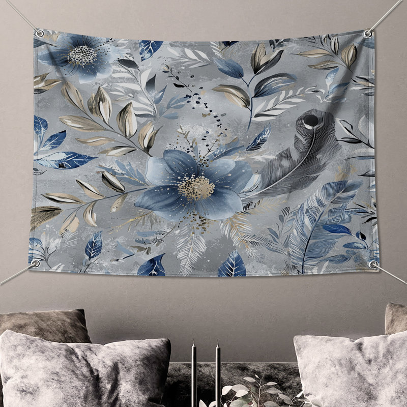 Tapisserie murale florale - Décoration murale nature, H 104 po x 88 avec 4 œillets