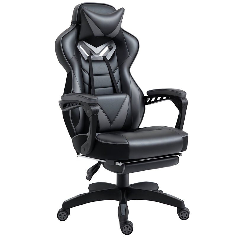 Inbox Zero Jagjit Adjustable Reclining Ergonomic Faux Leather Swiveling PC & Racing Game Chair, Grey/Black