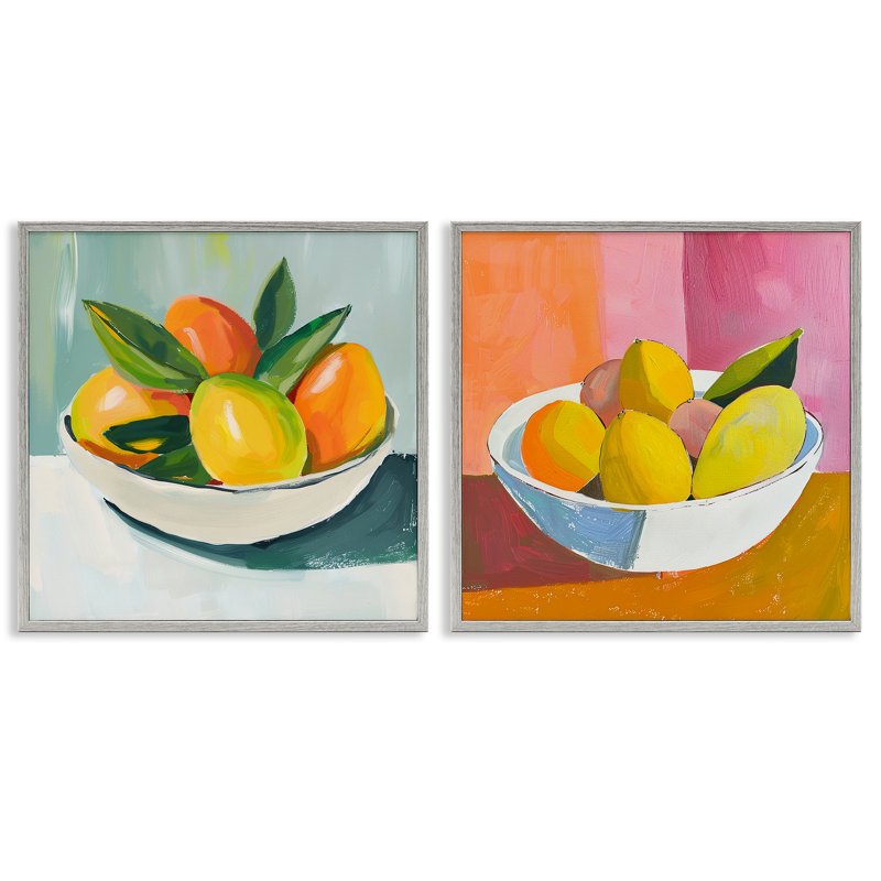 Ensemble de 2 giclées encadrées Fresh Fruit in Bowl, design par Walker Noble, Estampe numérique Farmhouse, H 17 po x l 17 po
