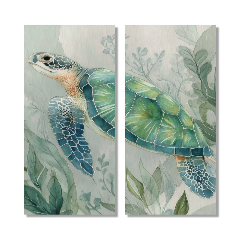 Tortue verte grise verte au Mexique - tortue de mer, ensemble de 2 reproductions d'art encadrées, H 32 po x l 32 po
