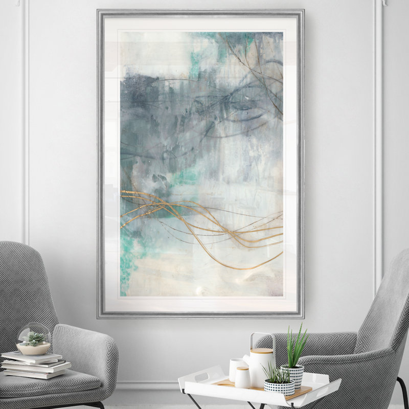 " Undulating Oro I ", 30.5" H x 42.5" W x 1.5" D, Silver Framed