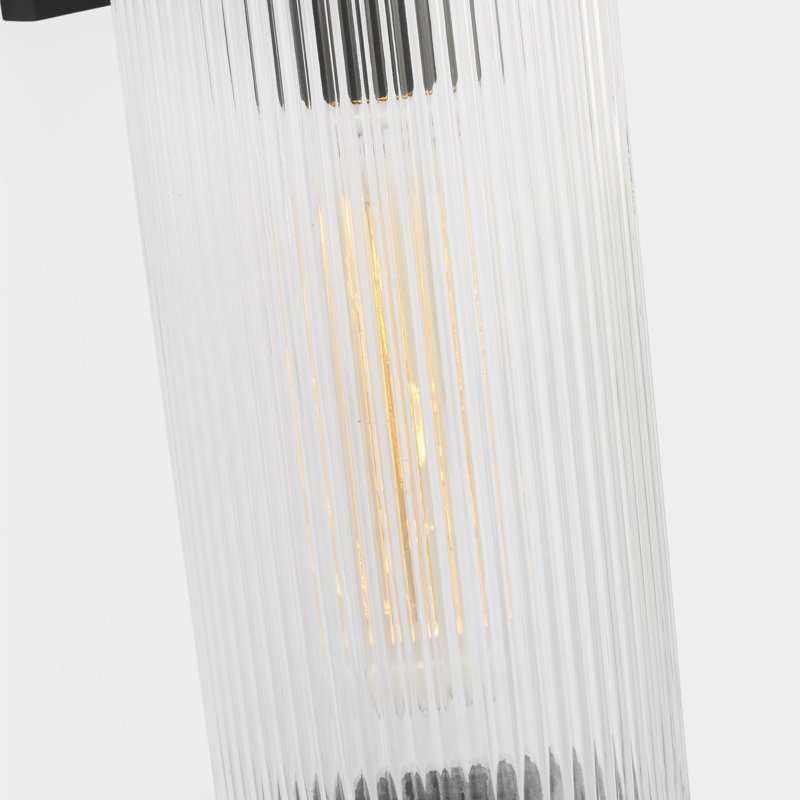 Grande lanterne murale d'extérieur à une lumière Ronde de Génération Éclairage , Gelé, Noir, H 18 po x l 5,875 po x P 7,25 po