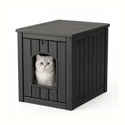 Resin Cat House Outdoor Indoor Weatherproof, Multi-Functional Hidden Cat Litter Box Enclosure with Openable Front Door