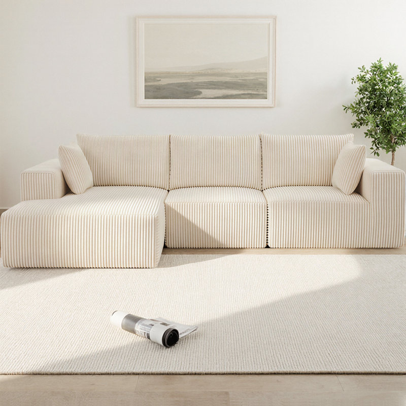 Modular Cloud Sectional Sofa, Deep Seat L-Shaped Couch with Chaise, Corduroy Upholstered Boneless Sofa, No Assembly Required, High-Weight 600 LBS for Living Room