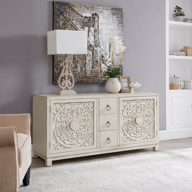 Noran 2-Door Solid Wood Sideboard with Decorative Floral Pattern , 29" H x 60" W x 18" D
