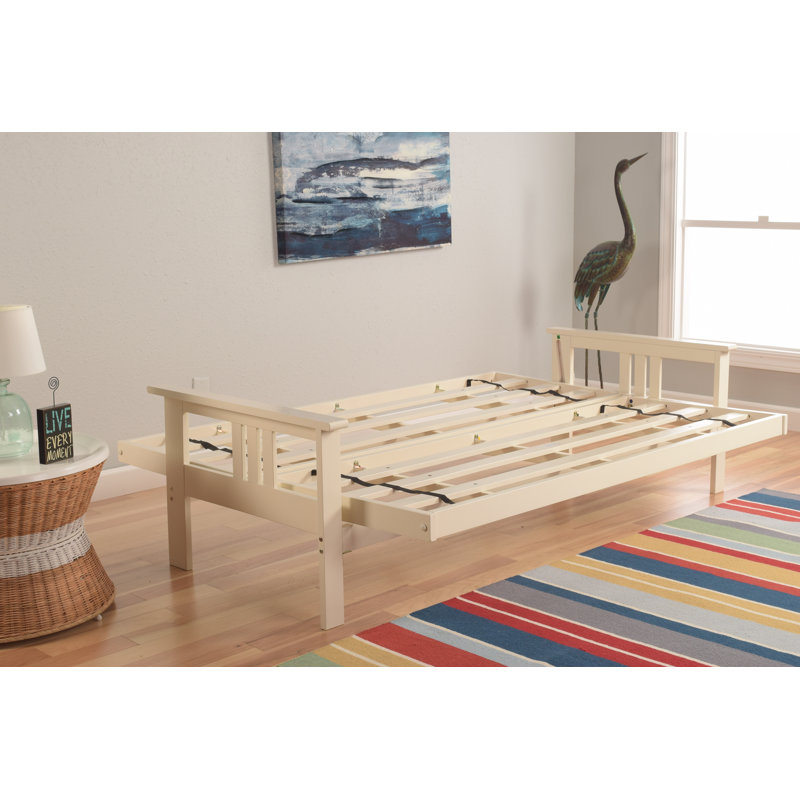Stratford Full 79" Futon Frame and Mattress with Drawer Set, Aqua Linen, Antique White