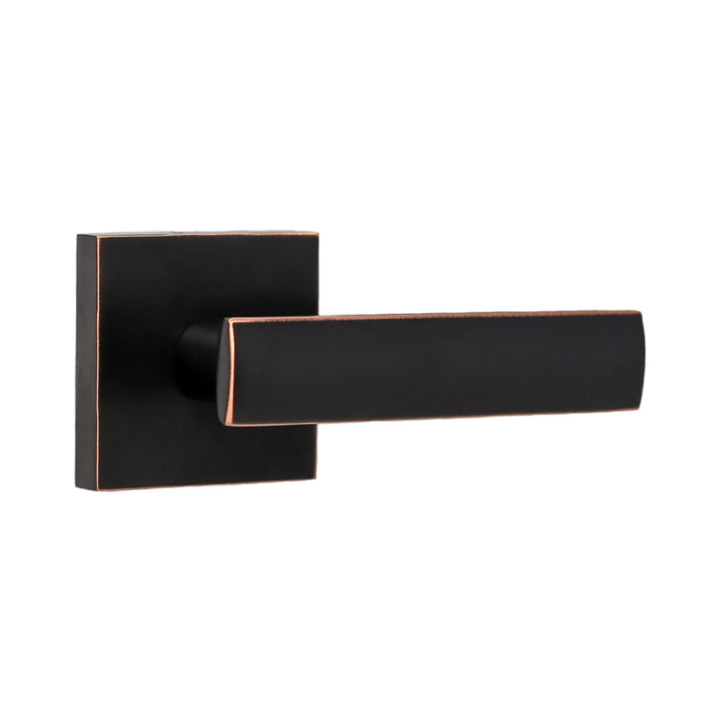 Levier de porte de passage avec rosette carrée Utica, Bronze huilé