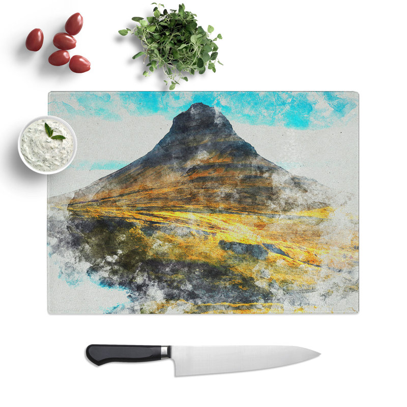 Kirkjufell Mountain in Snaefellsnes Iceland Watercolour Chopping Board, 0.4cm H x 28.5cm W x 39cm L
