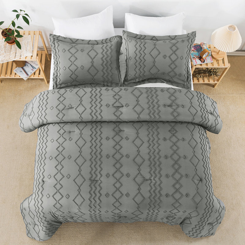 Canobie Comforter, King Comforter + 2 Pillow Shams, Dark Gray