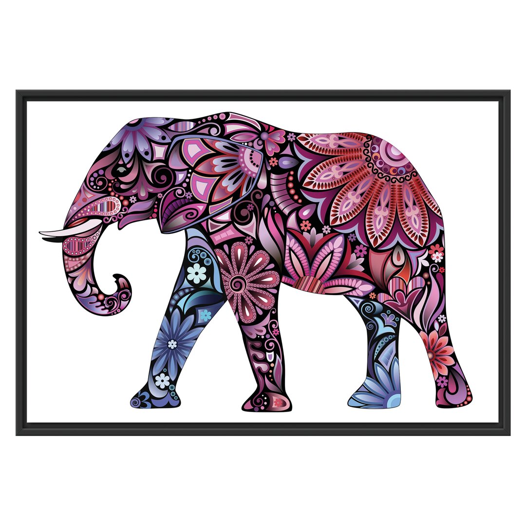 Gerahmtes Wandbild Elefant mit Ornamenten