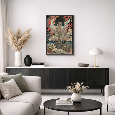 Fierce Guardian Deity Artwork, Japanese Mythology Warrior Pictures, Framed Canvas Giclee Print Wall Art