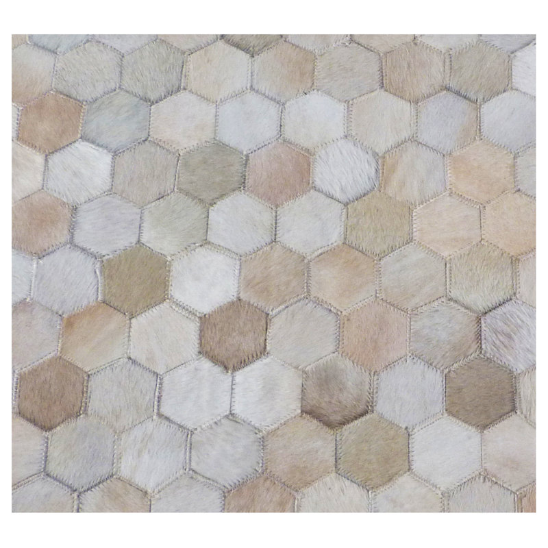 Mosaic Leather Cowhide Geometric Area Rug, Rectangle 9'6" x 13'6"