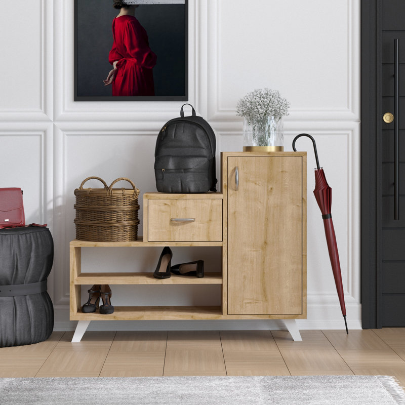 Armoire à chaussures moderne en chêne saphir 35,4 x 30,3 x 13,0 pouces | 100% panneau de particules enduit de mélamine, épaisseur: 0,7 pouce | Fixation murale avec de nombreuses tablettes, solution de rangement élégante et fonctionnelle pour le vestibule