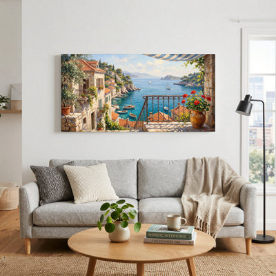 Ensemble de 1 tableau sur toile représentant un village côtier