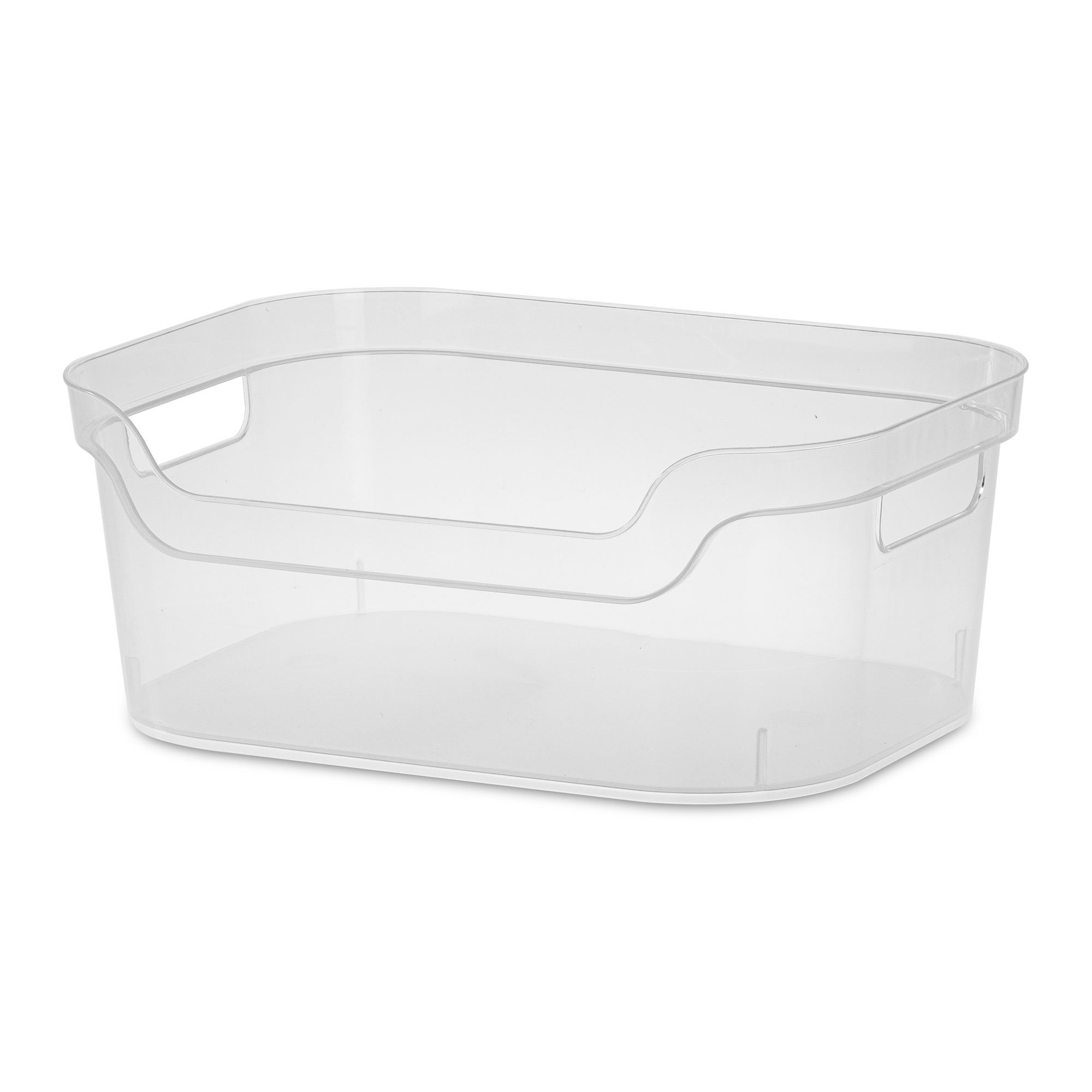 Sterilite 5.25x9.5x13 In Medium Polished Open Scoop Front Storage Bin w/  Comfortable Carry Through Handles for Household Organization, Clear (8  Pack)