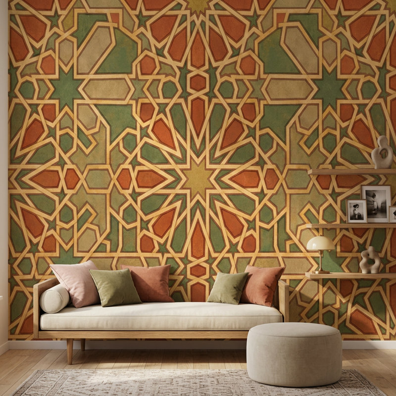 Décoration murale marocaine mosaïque géométrique amovible, 100 po x 96 po, Peel and Stick