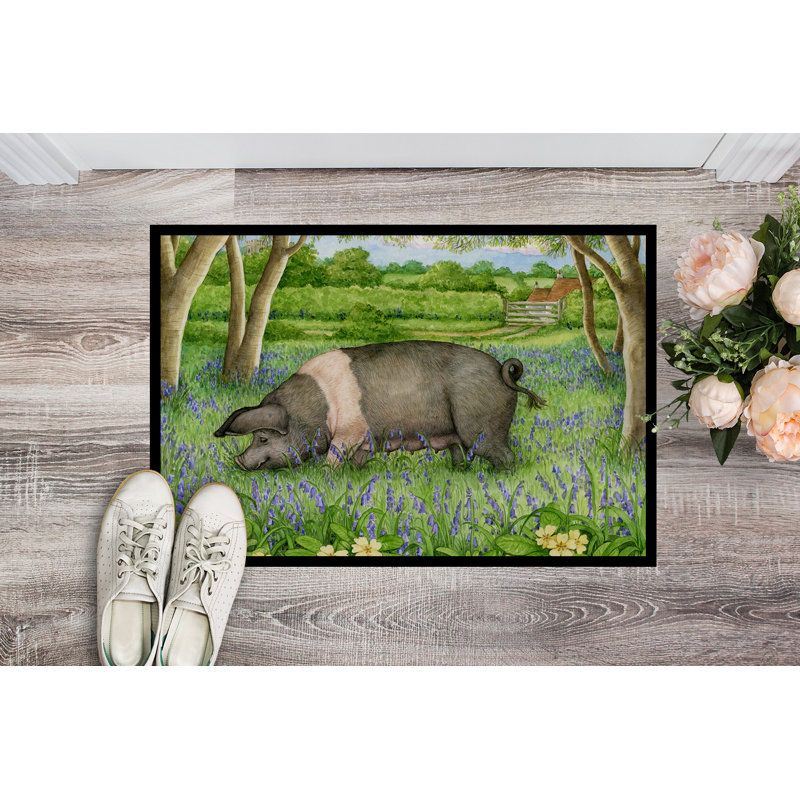 Tapis d'extérieur antidérapant Pig In Bluebells, Rectangle 2 pi x 3 pi