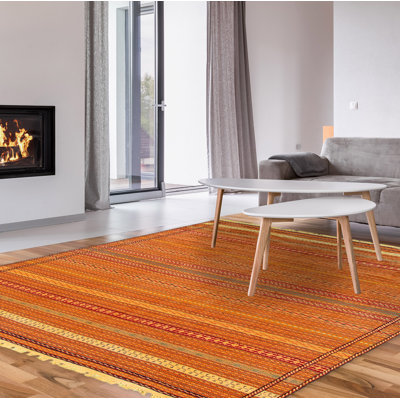 One-of-a-Kind Rectangle 6'7" X 9'10" New Age Wool Area Rug in Burnt Orange