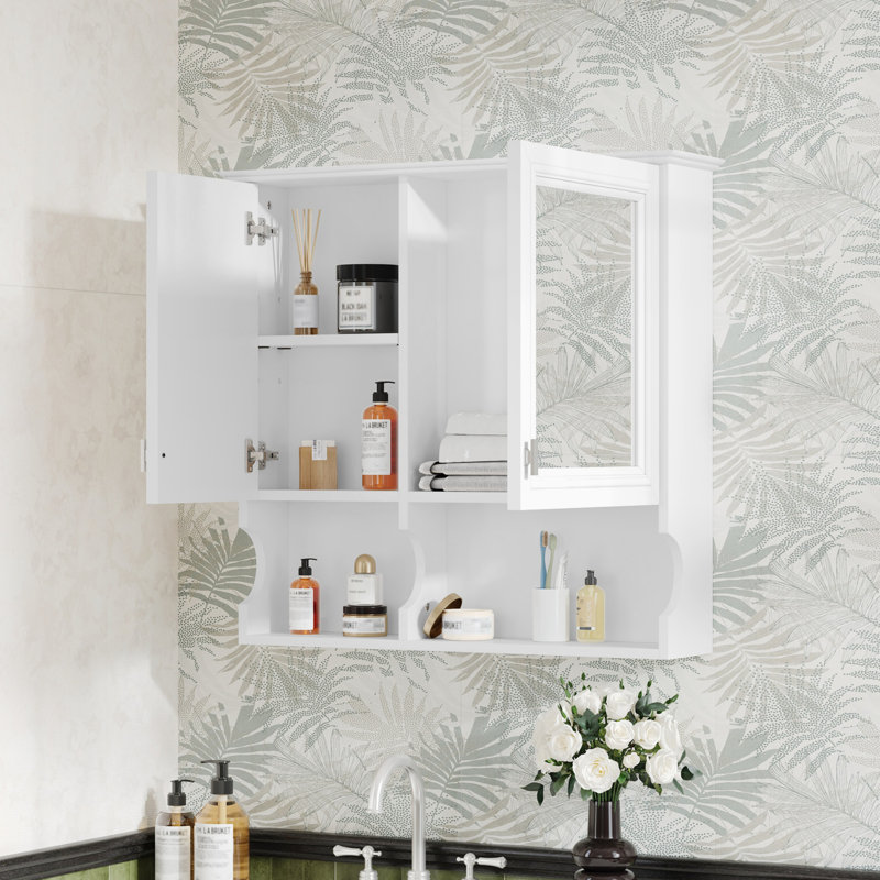 Pharmacie à miroir 30 pouces avec tablettes ouvertes, Blanc