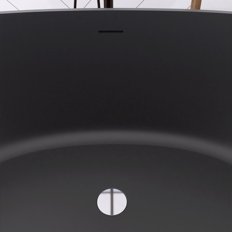 55 In. X 30.7 In. Solid Surface Slipper Freestanding Soaking Bathtub, Matte Black