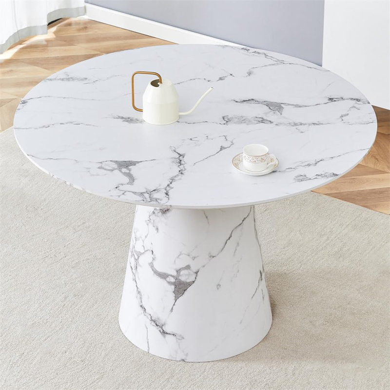 45" Dining Room Table, Small Kitchen Table, Breakfast Nook For Dining Room Apartment, 30"H x 45"L x 45"W, White Marble