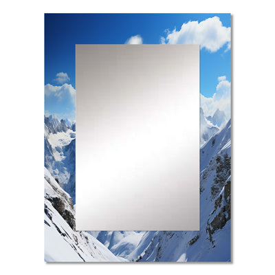Kieu Winter Snowy Peaks V - Winter Landscape Decorative Mirror, Traditional Wall Mirror, Printed Metal Art