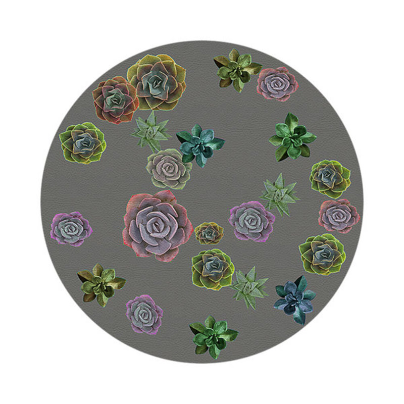 Succulents Floating Intenso Vegan Leather Round Coasters, Gray