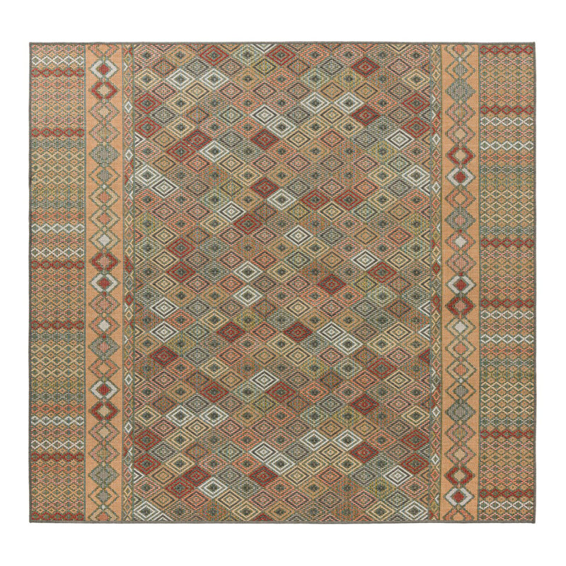 Tapis intérieur / extérieur vert / rouge / orange / beige Jacquarius, Carré 7 pi 10 po