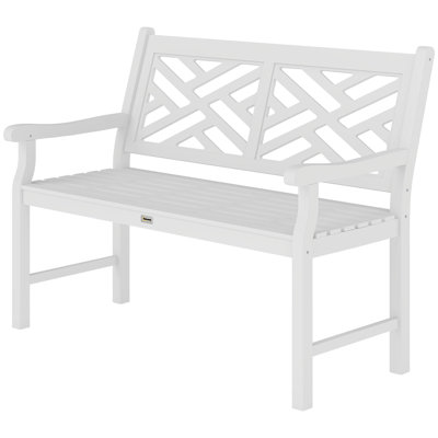 Outdoor Garden Bench Wooden Frame Patio Bench with Geometric Pattern