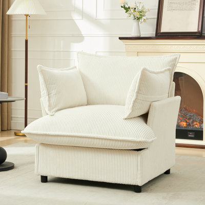 35.4" W Upholstered Corduroy Accent Chair, Cloud Couch Deep Seat Sofa With Pillows