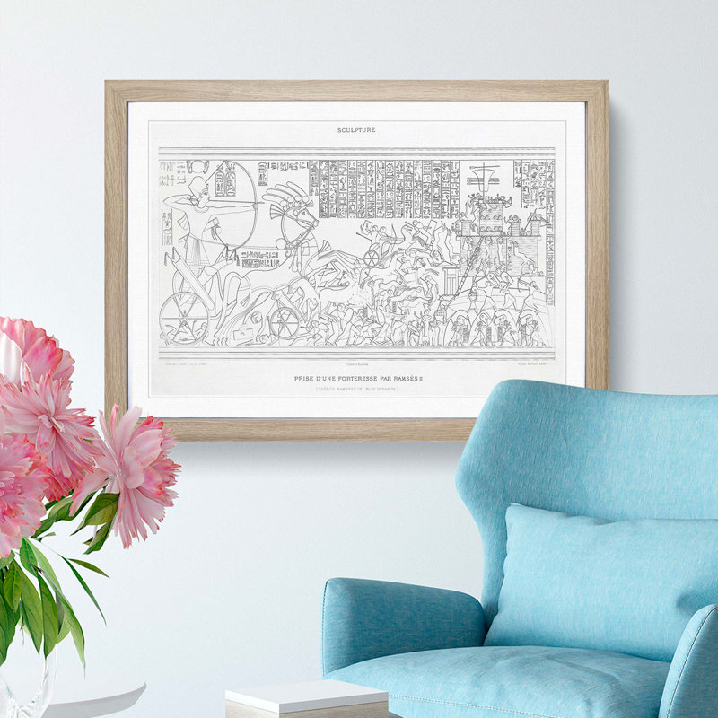 Ramses II Fortress Capture by Emile Prisse D'Avennes - Picture Frame Drawing Print, Oak Framed, 27cm H x 36cm W x 2cm D