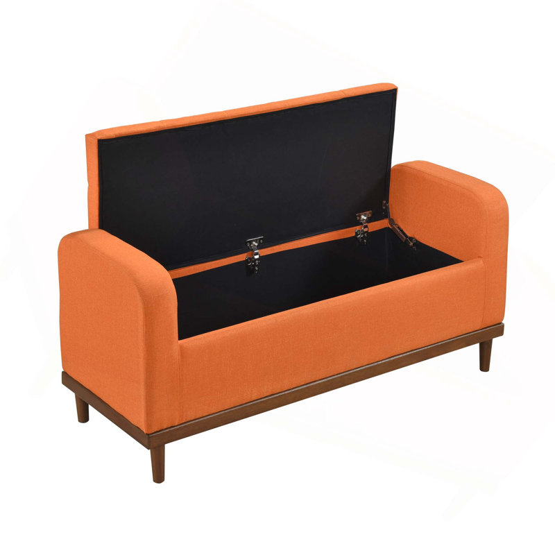 Banc de rangement rembourré et capitonné Mid-Century, Orange