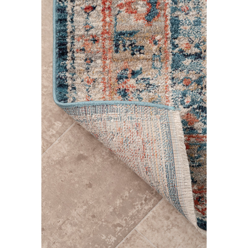Mauna Oriental Medallion Loa Power Loom Performance Blue/Orange Rug, Rectangle 12' x 14'4"