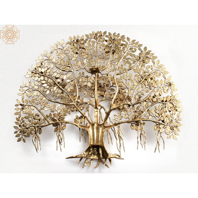 30" Handcrafted Brass Kalpavriksha Banyan Tree Wall Art – Large Golden Tree of Life Sculpture with Birds (13 kg)​