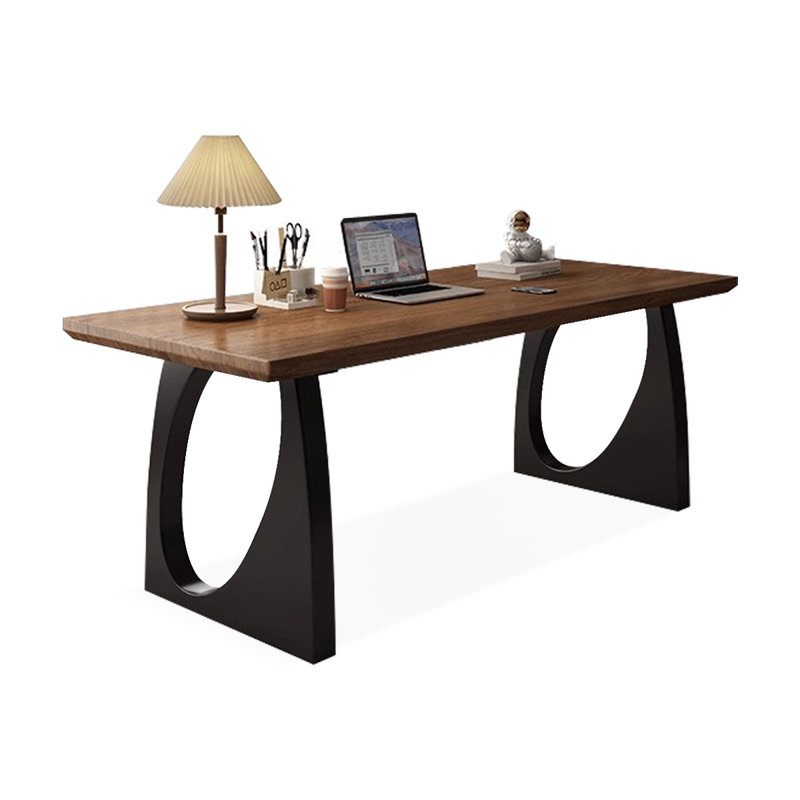 Nut-brown Rectangular Solid Wood writing desk, 29.53” H x 78.74” W x 31.5” D