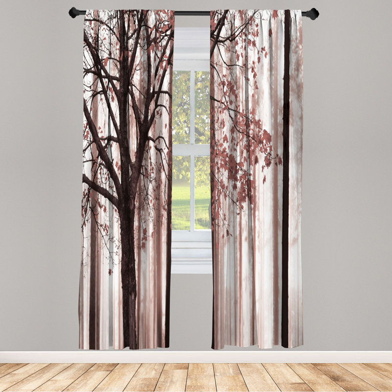 Microfiber Floral Semi-Sheer Rod Pocket Curtain Panels, 28" W x 95" L, Brown